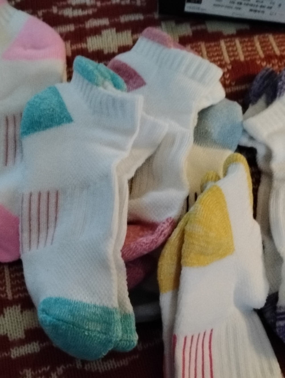 White Ankle Socks with Colored Accents - Pack of Assorted Colors